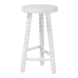 bali & pari David Acacia Wood Bobbin Counter Stool - Sculptural Backless Accent Stool for Kitchen Island or Lounge with Footrest, White